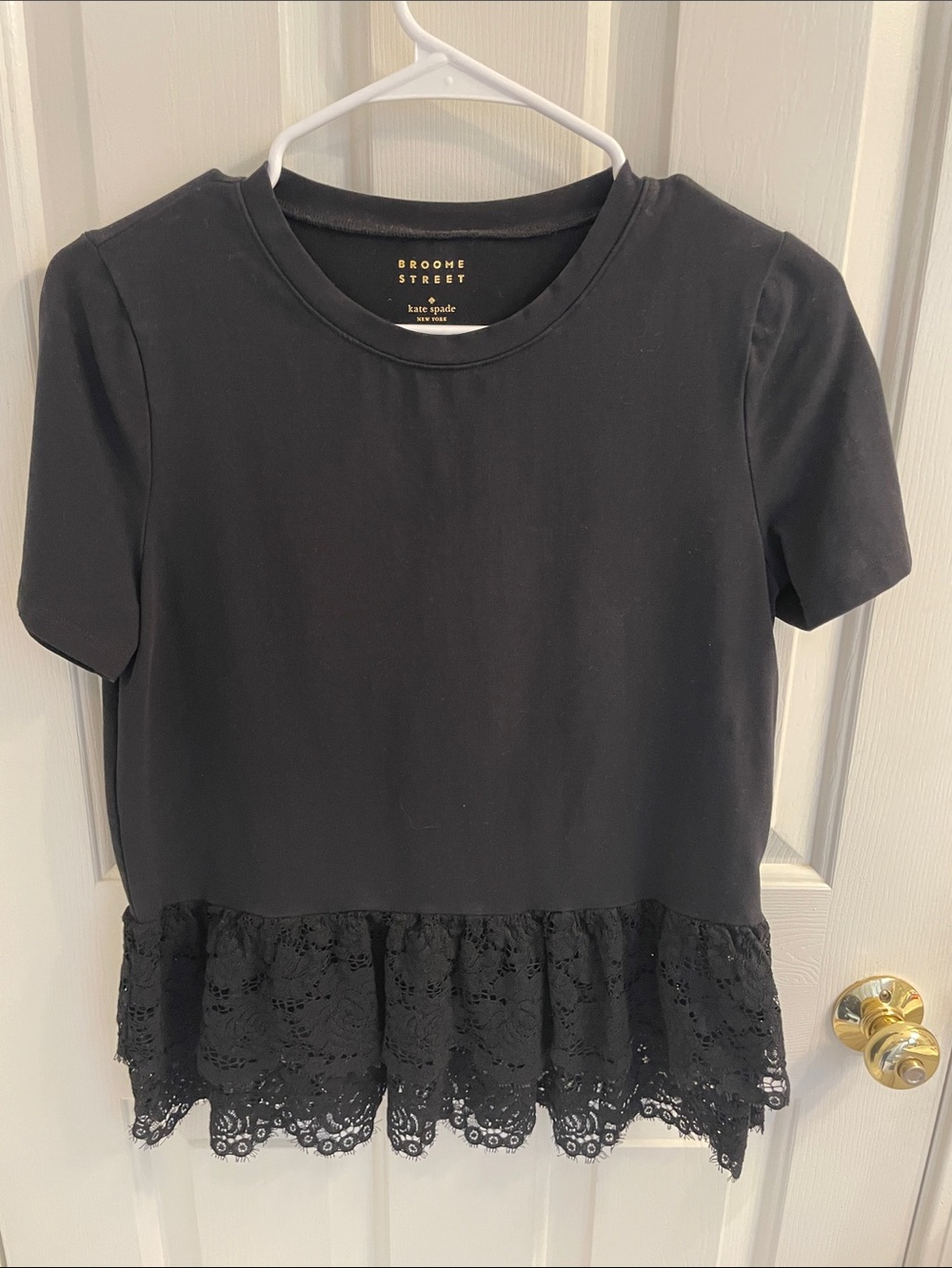 kate spade Black Short Sleeve Top with Lace Hem